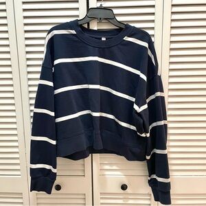 Lululemon Navy Striped Cropped Crewneck Pullover Sweatshirt